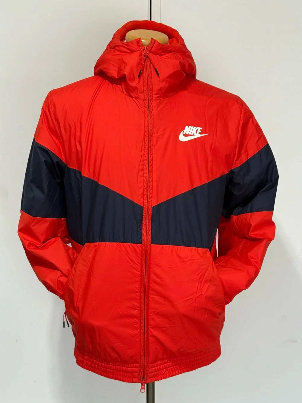 Nike Red Hooded Windbreaker with Black Chevron